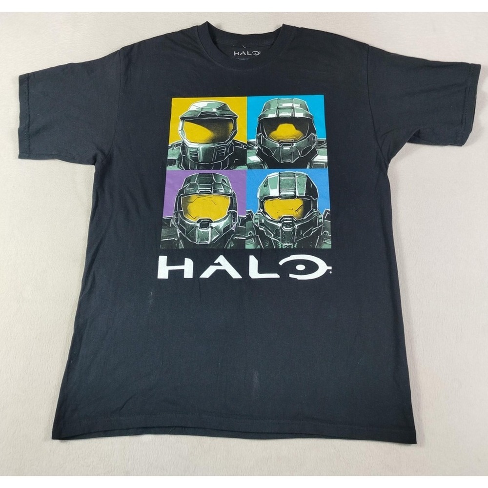 Halo Shirt Mens Large Black Master Chief Helmet Graphic Tee Xbox Video Game